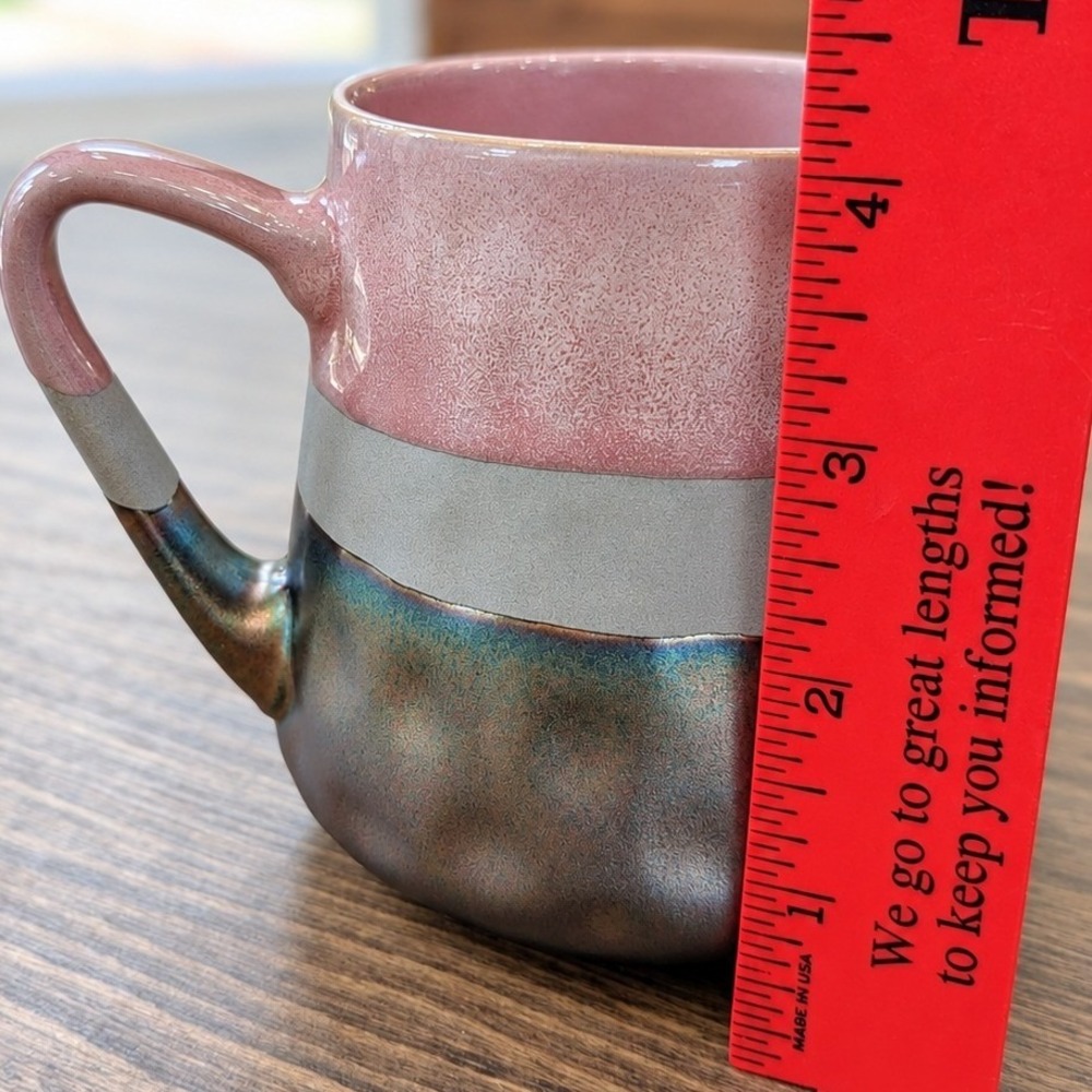 Rochelle Coffee Mug Pink Grey Bronze Hammered Ceramic Glaze - Picture 3 of 10